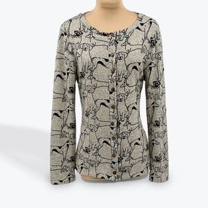 SM Wardrobe Women's Dog‎ Print Button Front Cardigan Top, Small, Unique